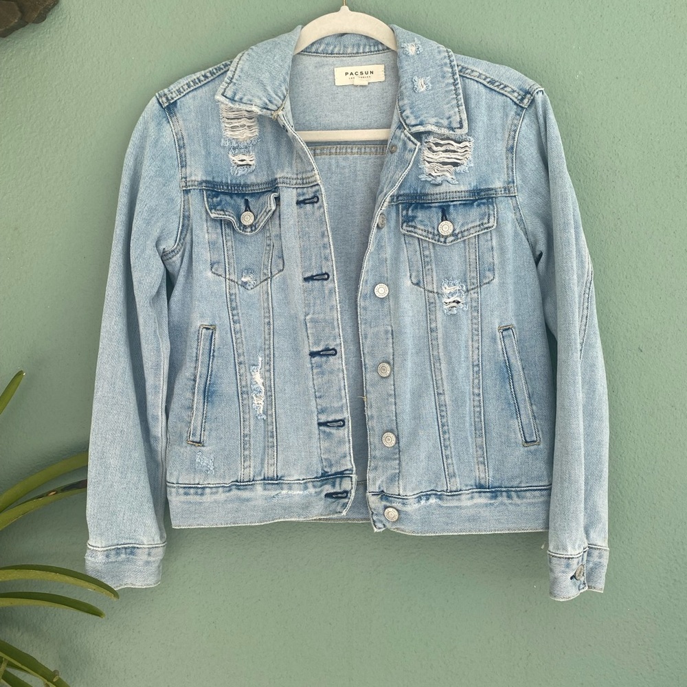 Pacsun Distressed Light Wash Denim Jacket